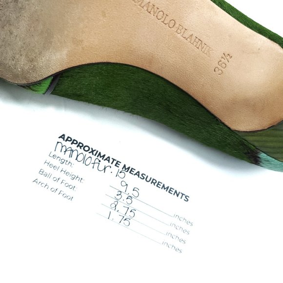 Manolo Blahnik Green Striped Animal Fur Pumps Heel - Picture 7 of 8